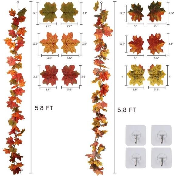 2 Pack Fall Maple Garland - 5.8 FT/Pcs Autumn Hanging Fall Leave Vines for Home - Picture 2 of 7